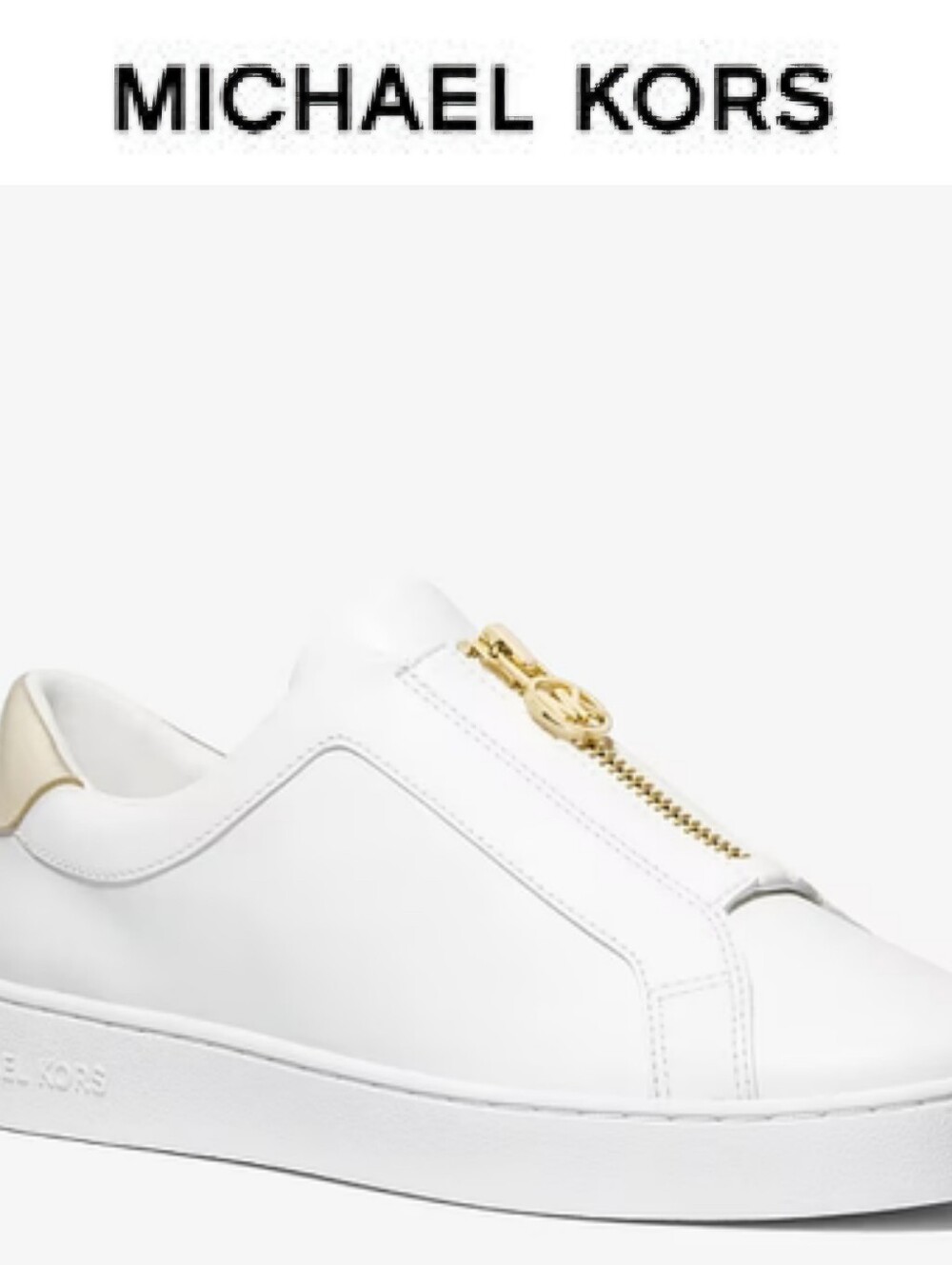 Michael Kors Keaton Leather Zip-Up Sneaker- White/Gold